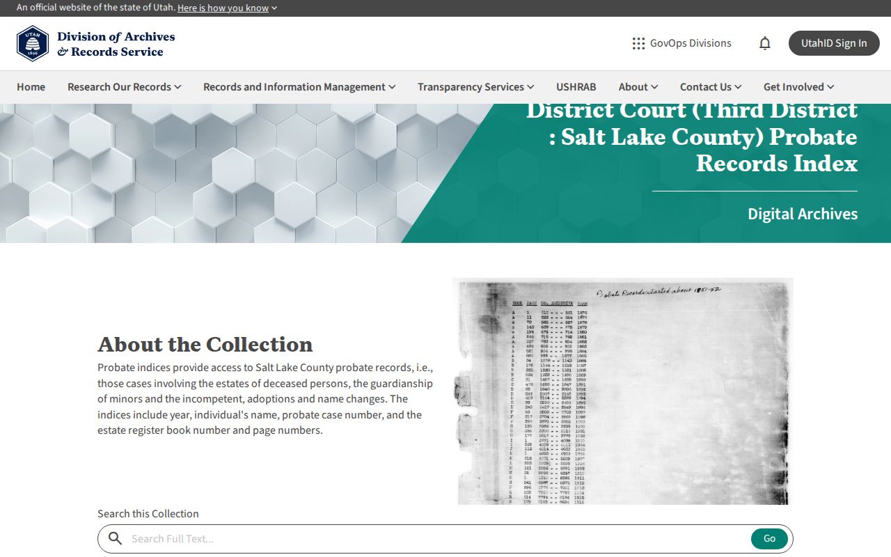 Taylorsville public records in the Salt Lake probate index